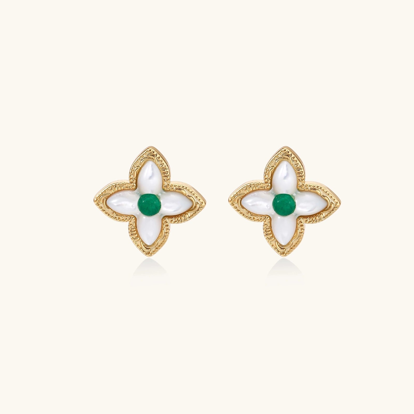 Pearled Emerald Clover Stud Earrings