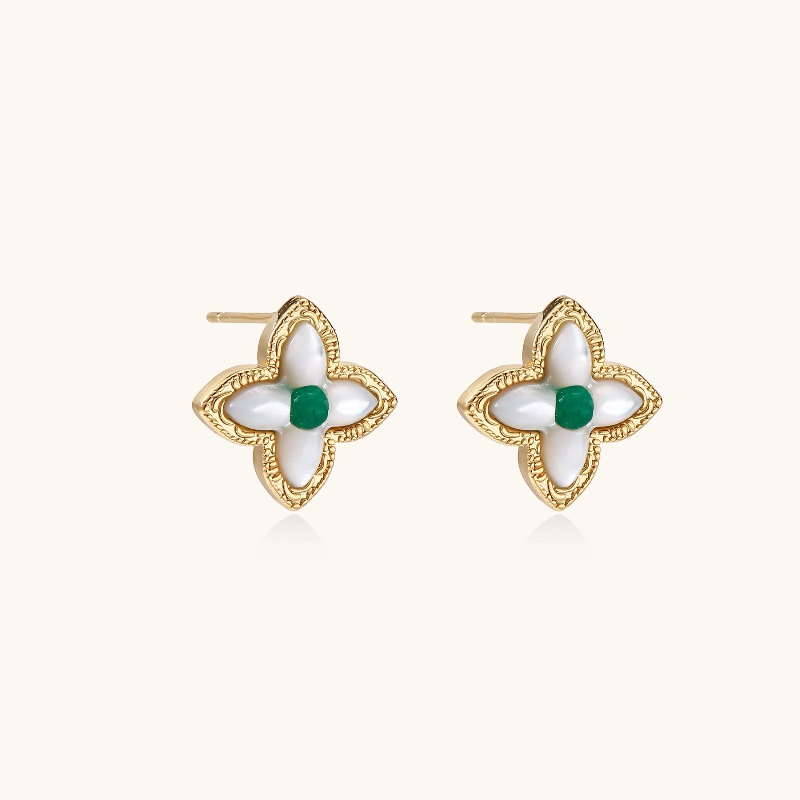 Pearled Emerald Clover Stud Earrings