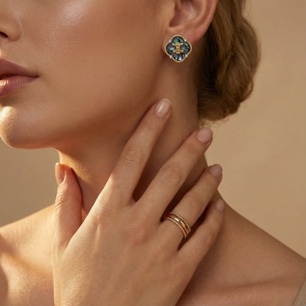 Abalone Shell Quatrefoil Stud Earrings