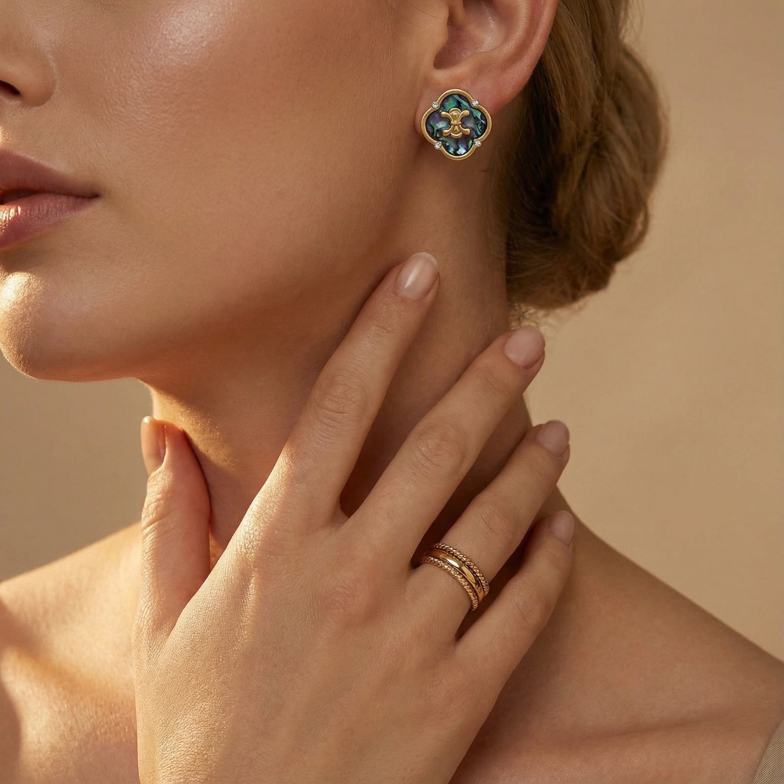 Abalone Shell Quatrefoil Stud Earrings