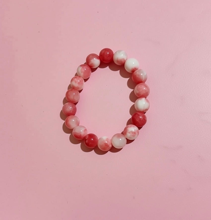 Pink & White Jade Big Rock Bracelet