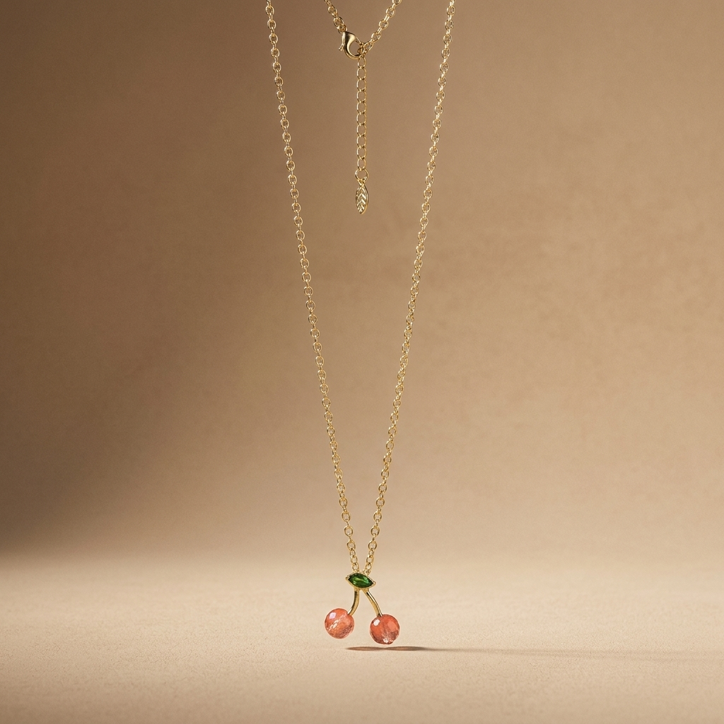 Pink Quartz Agate Plucked Cherries Necklace